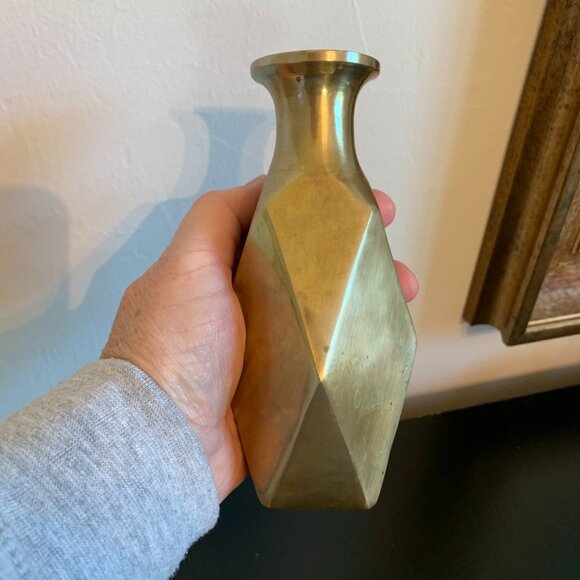 Vintage 6" Brass Geometric Art Deco Decorative Vase/Bottle with Patina - Picture 3 of 4